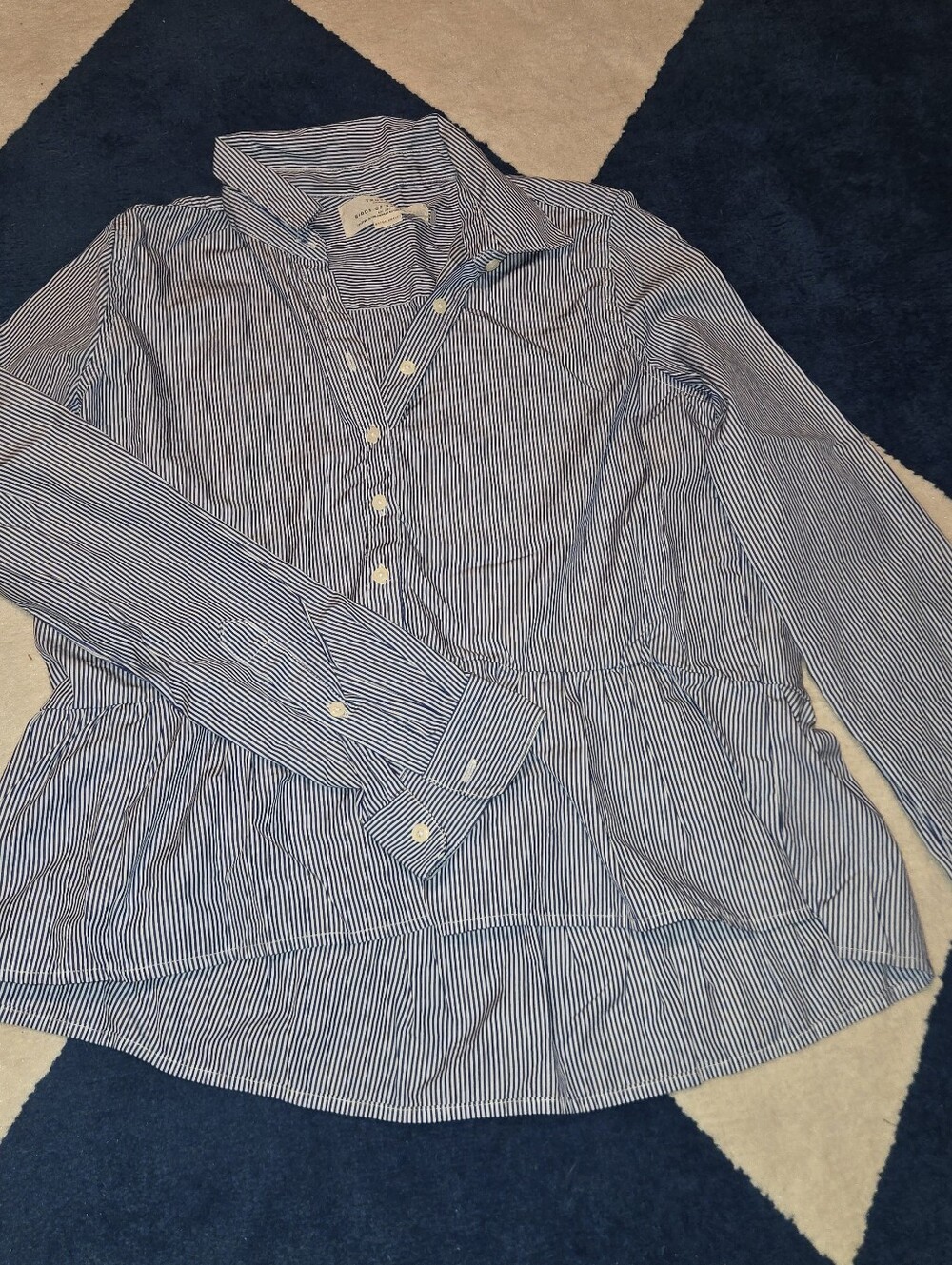 Trovata Blue and White Striped Button-Down Peplum Shirt